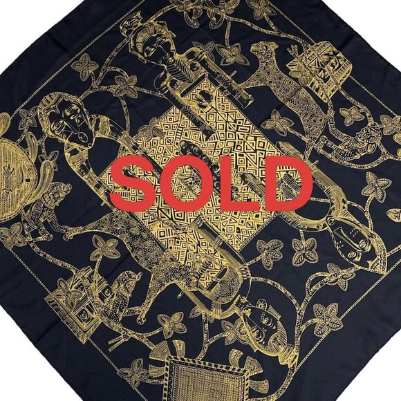HERMES Carre 90 - Black Gold Scarf 233-072325 - Picture 1 of 4